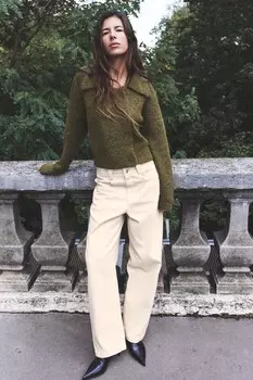 Вязаный кардиган с накидкой ZARA, средне-зеленый