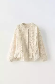 Вязаный кардиган с оборками ZARA, экрю
