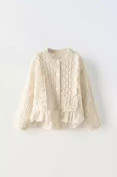 Вязаный кардиган с оборками ZARA, экрю