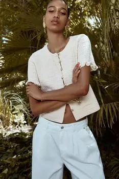 Вязаный кардиган с оборками ZARA, экрю
