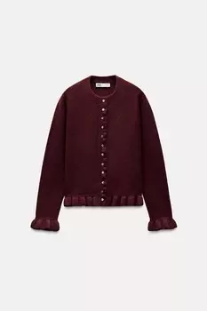 Вязаный кардиган с оборками ZARA, бордо