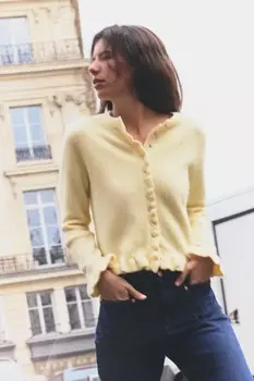 Вязаный кардиган с оборками ZARA, цвет Butter