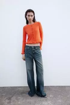 Вязаный кардиган с оборками ZARA, оранжевый
