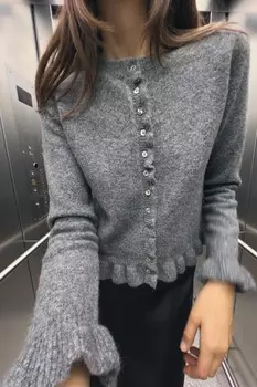 Вязаный кардиган с оборками ZARA, серый