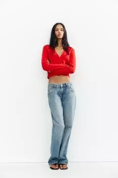 Вязаный кардиган с отделкой по бокам ZARA, красный