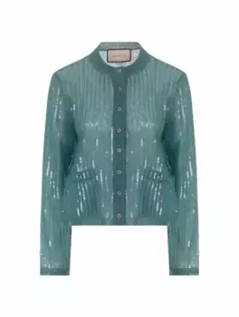 Вязаный кардиган с пайетками Gucci, синий