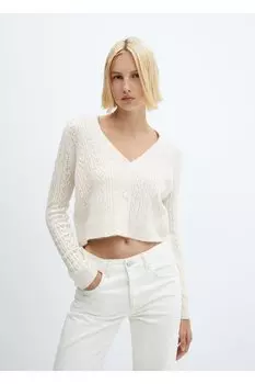 Вязаный кардиган с пайетками Mango, экрю