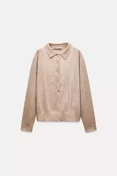 Вязаный кардиган с пайетками ZARA, цвет biscuit
