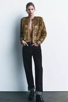 Вязаный кардиган с пайетками ZARA, золотой