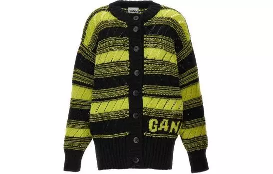 Вязаный кардиган с полосатым узором GANNI, светло-зеленый