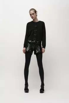Вязаный кардиган с пуговицами и бантами ZARA, черный