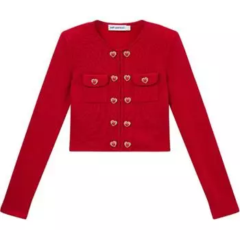 Вязаный кардиган с пуговицами в форме сердца Self-portrait, True Red