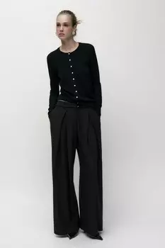 Вязаный кардиган с пуговицей-камами ZARA, черный