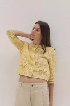 Вязаный кардиган с рукавом длиной 3/4 ZARA, желтый