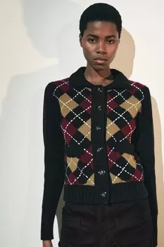 Вязаный кардиган с узором «бромб» ZARA, разноцветный