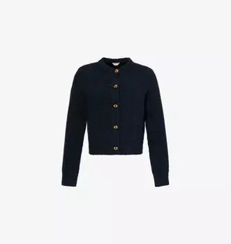 Вязаный кардиган с узором «узлы-пуговицы» из букле Bottega Veneta, синий