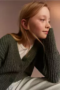 Вязаный кардиган с v-образным вырезом H&M, зеленый