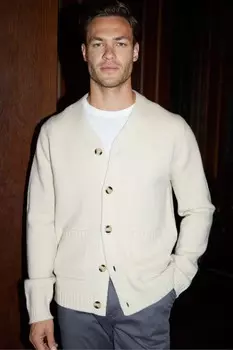 Вязаный кардиган с v образным вырезом и шерстью Threadbare, нейтральный