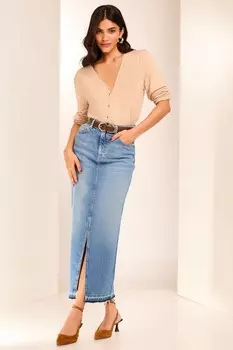 Вязаный кардиган с V образным вырезом и талией на пуговицах Lipsy, коричневый