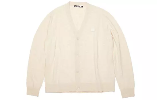 Вязаный кардиган с V-образным вырезом и нашивкой-логотипом Acne Studios, бежевый