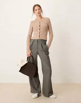 Вязаный кардиган с V-образным вырезом в рубчик цвета мокко ASOS DESIGN