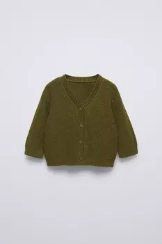 Вязаный кардиган с v-образным вырезом ZARA, хаки