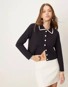 Вязаный кардиган с воротником и контрастной отделкой синего цвета Nobody’s Child