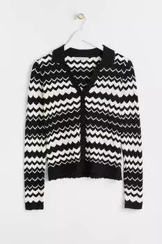 Вязаный кардиган с воротником в однотонную волнистую полоску Oliver Bonas, черный