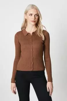 Вязаный кардиган с воротником в рубчик Debenhams, бежевый