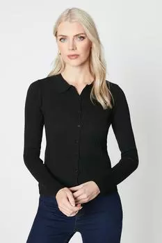 Вязаный кардиган с воротником в рубчик Debenhams, черный