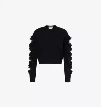 Вязаный кардиган с вырезом и кружевной отделкой Self-Portrait, черный