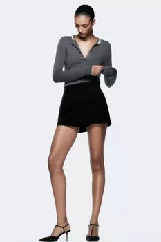 Вязаный кардиган с вышивкой бисерами ZARA, серый мергель
