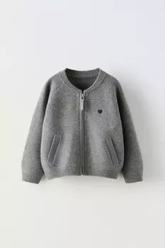 Вязаный кардиган с вышивкой ZARA, серый