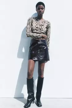 Вязаный кардиган с животным принтом ZARA, цвет snake