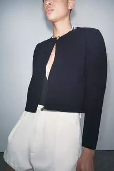 Вязаный кардиган с золотистыми пуговицами ZARA, темно-синий