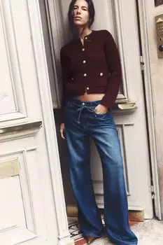Вязаный кардиган с золотыми пуговицами ZARA, бордовый