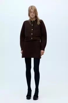 Вязаный кардиган с золотыми пуговицами ZARA, коричневый