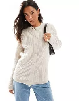 Вязаный кардиган свободного покроя в рубчик цвета экрю ASOS DESIGN