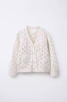 Вязаный кардиган в цветочек ZARA, экрю