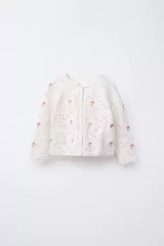 Вязаный кардиган в цветочек ZARA, экрю
