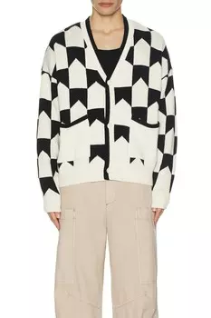 Вязаный кардиган в клетку с шевроном Rhude, цвет Black & Cream