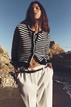 Вязаный кардиган в полоску с оборками ZARA, цвет striped