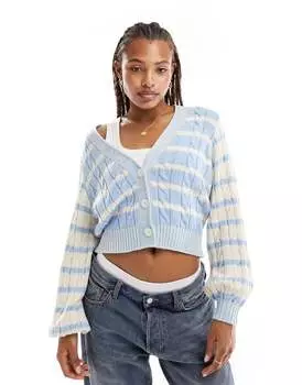 Вязаный кардиган в сине-кремовую полоску ASOS DESIGN