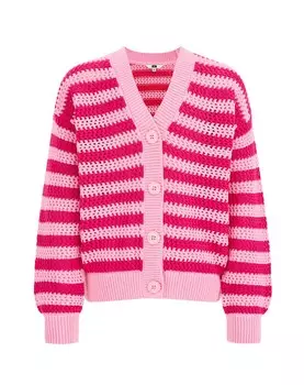 Вязаный кардиган We Fashion, цвет Fuchsia/Light Pink