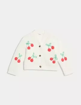 Вязаный кардиган вишневого цвета из чистого хлопка Marks & Spencer, кремовый