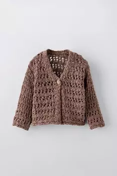 Вязаный кардиган ZARA, коричневый