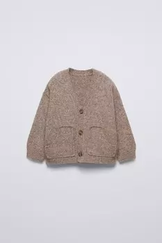 Вязаный кардиган ZARA, коричневый/серо-коричневый