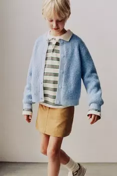 Вязаный кардиган ZARA, пастельно-голубой