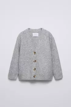 Вязаный кардиган ZARA, средне-серый