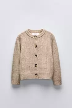 Вязаный кардиган ZARA, светло-бежевый